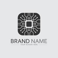 Tech gear logo design template. Technology CHIP SYMBOL vector