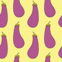 Pattern with eggplants. Vegetable seamless pattern with yellow background vector