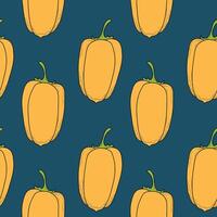 Pattern with yellow pepper, Bell peper. Vegetable seamless pattern with blue background vector
