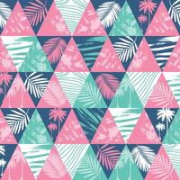 tropical beach exotic pattern with palm leaves on geometric background vector