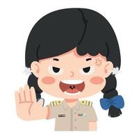 female teacher raising her hand as a gesture to stop vector