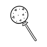 Outline of a round candy on a stick with a pattern. Design a basic coloring book, activity book, or create a simple coloring page, activity book, or other graphic decoration. png