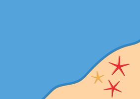 Flat-lay of blue sea and sand with starfish, flat design, copy space. Summer abstract background. vector