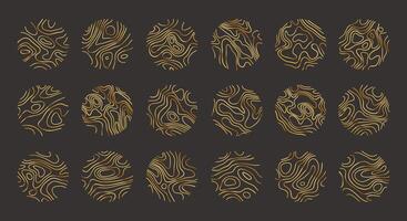 Circular wood rings or topographic map lines texture set. Wood tree topographic abstract lines collection set vector
