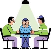 A detective doing interrogation from two character, flat style illustration vector