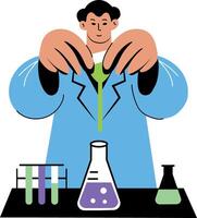 A flat illustration of doctor doing experiment in forensic lab vector
