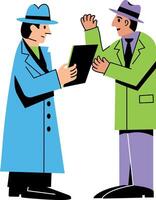 A flat illustration of secret discussion between two detectives vector