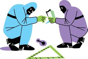 A flat illustration of detectives finding clues from criminal place vector