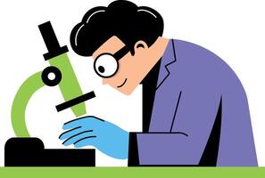 Forensic doctor seeing through microscope, flat style illustration vector