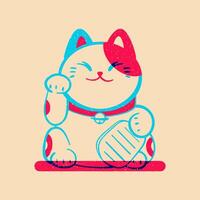 Lucky cat. Flat Illustration withe effect of risograph print vector
