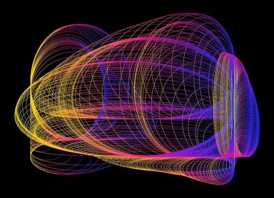 Abstraction drawn with lines. Harmonograph drawings. Contemporary art. Abstract geometric element. Mathematical chaos, spirograph. Design element for poster, banners, flyers. Psychedelic art
