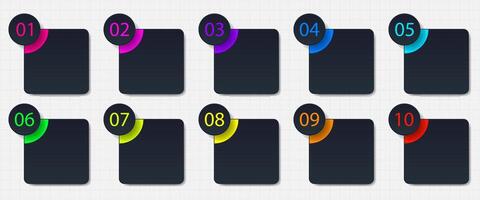 Set, collection of colorful and black stickers, banners, templates. Infographic elements from 1 to 10 vector