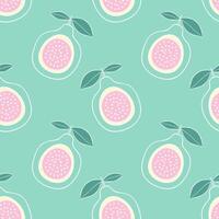 Passion fruit exotic vibe, white contour pattern in pastel pink and green color, stylized contour drawing. vector
