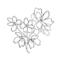 Flowers doodle stylized contour abstract drawing, summer vibe, outline sketch, isolated on white background. vector