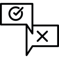 Two speech bubbles with a check mark on each side icon isolated png