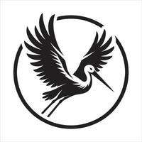 A black and white image of a crane flying in a circle vector