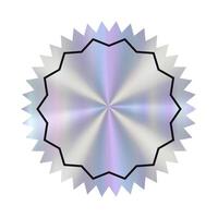 Holographic empty sticker star with lines decoration. Hologram label round shape with jagged edges. Gradient and metallic textured y2k minimalist tag. vector