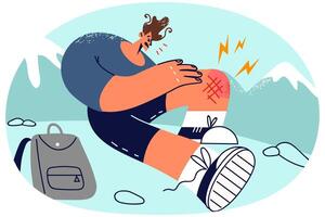 Man suffer from leg injury fall in mountains vector