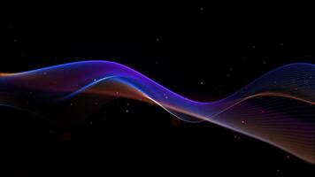 Colored smoke with flying dust particles. Multicolor wave on isolated background. Rainbow linear liquid shape, smooth flow of red blue yellow, colors, on black background. Multicolor video