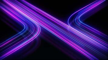Geometric neon lines. Abstract LED lamp background. High speed big data transmission. Multicolored background loop line. Rainbow space. color wall. Futuristic abstract blue, purple neon light video