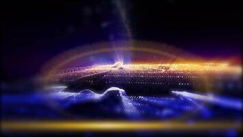 A mysterious futuristic landscape of an unknown planet in bright colors, playing with light, smoothly changes perspective, creating for the beholder the effect of flight and presence. video