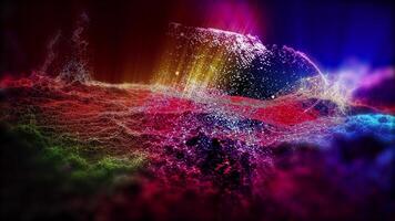 The mysterious landscape of an unknown planet in violet tones, playing with light, smoothly changes perspective, creating for the beholder the effect of flight and presence. video
