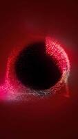 The red disk of the time portal, emitting sparks falling onto the floor, rotates spectacularly against a red background. video
