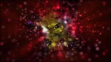 A 3D glowing pearlescent galaxy spins, emitting light and scattering brilliant meteors. video