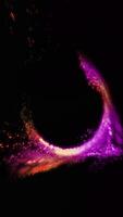 The purple disk of the space and time portal, emitting sparks, rotates quickly and efficiently against a black background. video