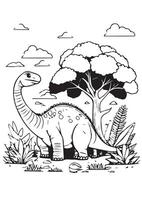 Friendly Brontosaurus Under a Tree in a Prehistoric Jungle Scene vector