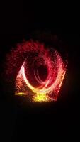 The golden disk of the spatial portal, emitting sparks and dropping them on the floor, rotates quickly and efficiently. video