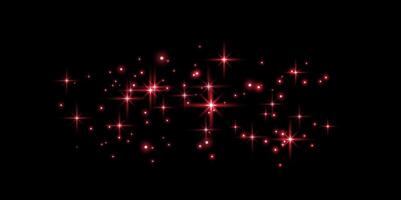 Red magic sparks and dust stars. Red glow flare light effect. Particles on dark background. vector