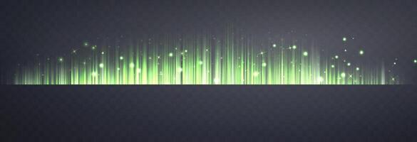 Vertical green horizontal lines. Speed rays, velocity light neon flow, motion effect vector
