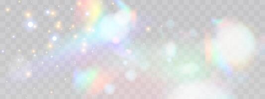 Blurred rainbow refraction overlay effect. Light lens prism effect on dark background. vector