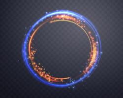 Blue and orange magic ring with glowing. Neon realistic energy flare halo ring. Abstract light effect on a dark background vector