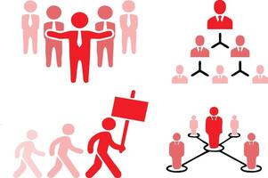 a set of red and white icons depicting people vector