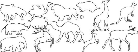 wild animals in a line drawing vector