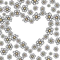 Doodle flower heart. s A delicate hand drawn daisies forming a floral frame. Ideal for creating a feminine and romantic aesthetic for invitations, cards, and more with this simple yet elegant daisy vector