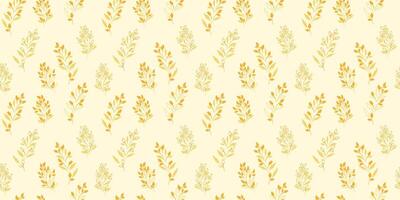 Yellow plain pattern with abstract tiny branches, little flowers buds. Creative small floral stems with drops, dots, spots seamless light print. hand drawing. Ornament for textile, fabric vector