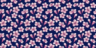 Colorful abstract artistic florals pattern on a dark background. hand drawing. Ditsy tiny flowers and small buds seamless print. Designs ornaments for textiles, fabric, cover vector