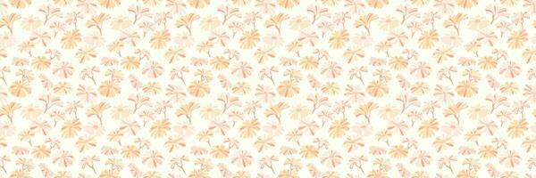 Pastel yellow seamless pattern with abstract stylized shapes flowers on a light background. Creative cute meadow print. Plain summer ornament texture. hand drawn. vector