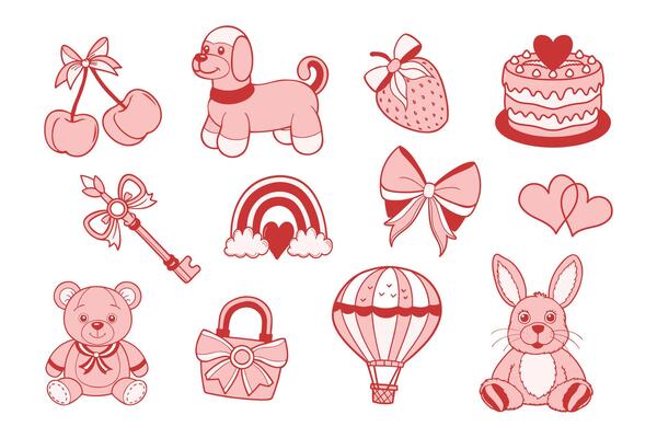 Set of cute doodle elements for valentine's day. Cute clip art collection for valentine's day. Illustration
