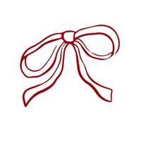 Hand draw coquette ribbon and bow. Vintage element in simple crayon and sketch style. Trendy art symbol for Valentine day and wedding invitations. Doodle outline illustration vector