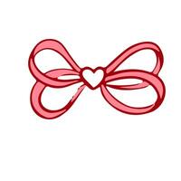Hand draw coquette ribbon and bow. Vintage element in simple crayon and sketch style. Trendy art symbol for Valentine day and wedding invitations. Doodle, outline illustration vector