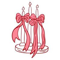 Vintage candle with ribbons and bows. Coquette core symbols for Valentine day and wedding invitations. Hand drawn element in simple crayon and sketch style. Doodle illustration vector