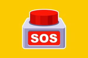 red button sos. call for help. vector