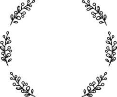 Minimalist hand drawn botanical wreath illustration, perfect for elegant design projects and invitations. Botanical border with symmetrical floral elements for artistic layouts. illustration vector