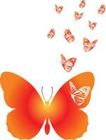 Beautiful red orange butterfly illustration with tiny butterflies flying from its wings ideal for posters, greeting cards, decor, branding and nature themed projects. illustration vector