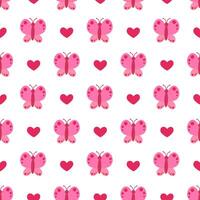 Seamless Pattern. Pink Butterfly with abstract ornament design wings and hearts. illustration. vector