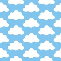 Seamless Pattern Repeating White Clouds on Light Blue Background. Concept of Weather Design, Sky Elements, Dreamy Atmosphere, Kids Wallpaper, Whimsical Decoration. Print, Design, Texture vector